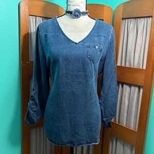Soft Surroundings Indigo denim style V-Neck Blouse